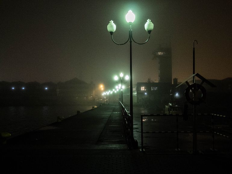 Foggy evening in the harbor